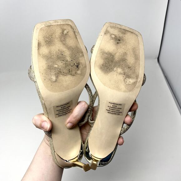 Steve Madden Pauleen Silver Rhinestone Metallic Square Toe Party Heels 8.5 - Picture 7 of 9